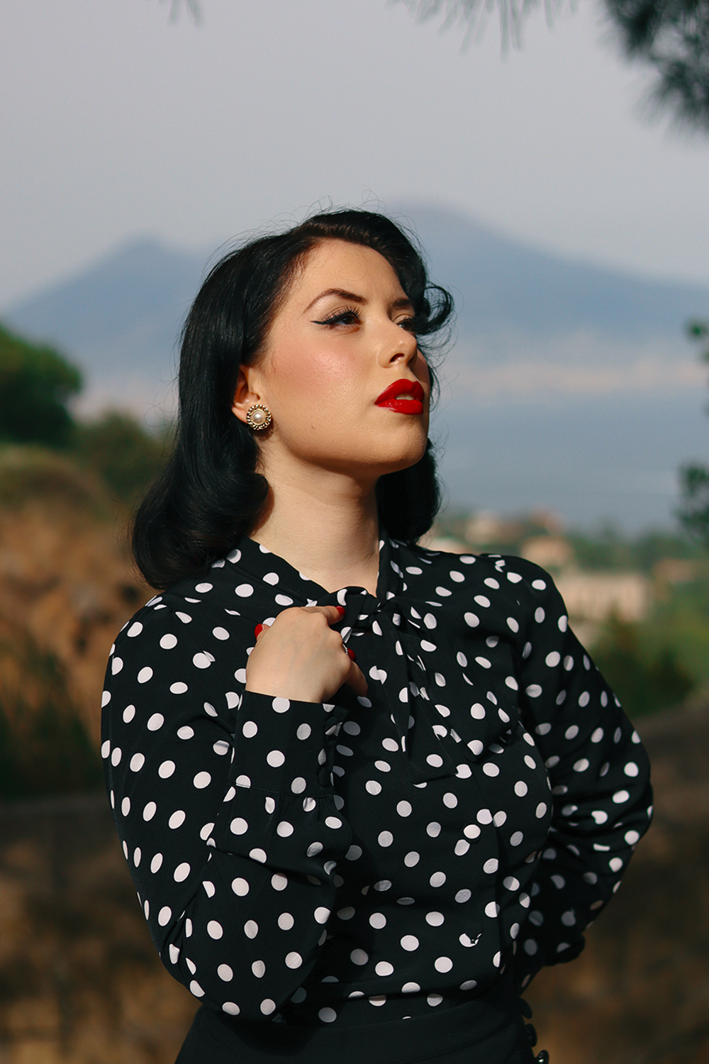 Laila Polka Dot Blouse in Black White Hearts Roses London